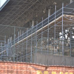 Staircase added to the scaffolding under the left-field ribbon board - 
