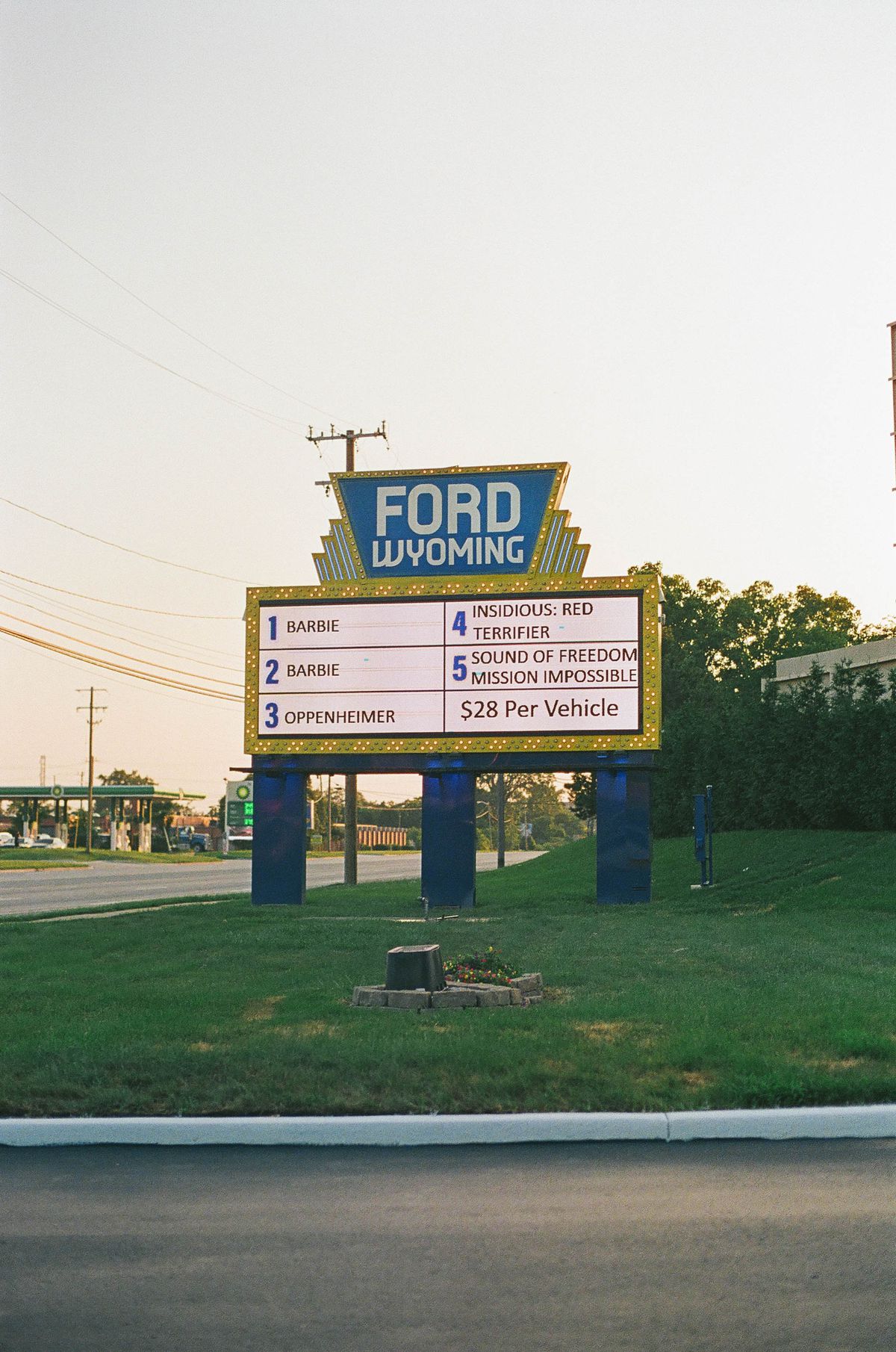 The marquee at the Ford Drive-In Theatre in Dearborn, Michigan.