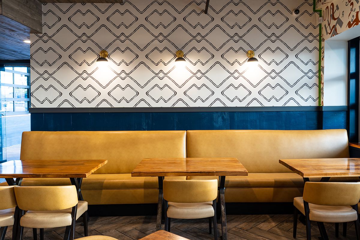 Banquette seating in a restaurant.