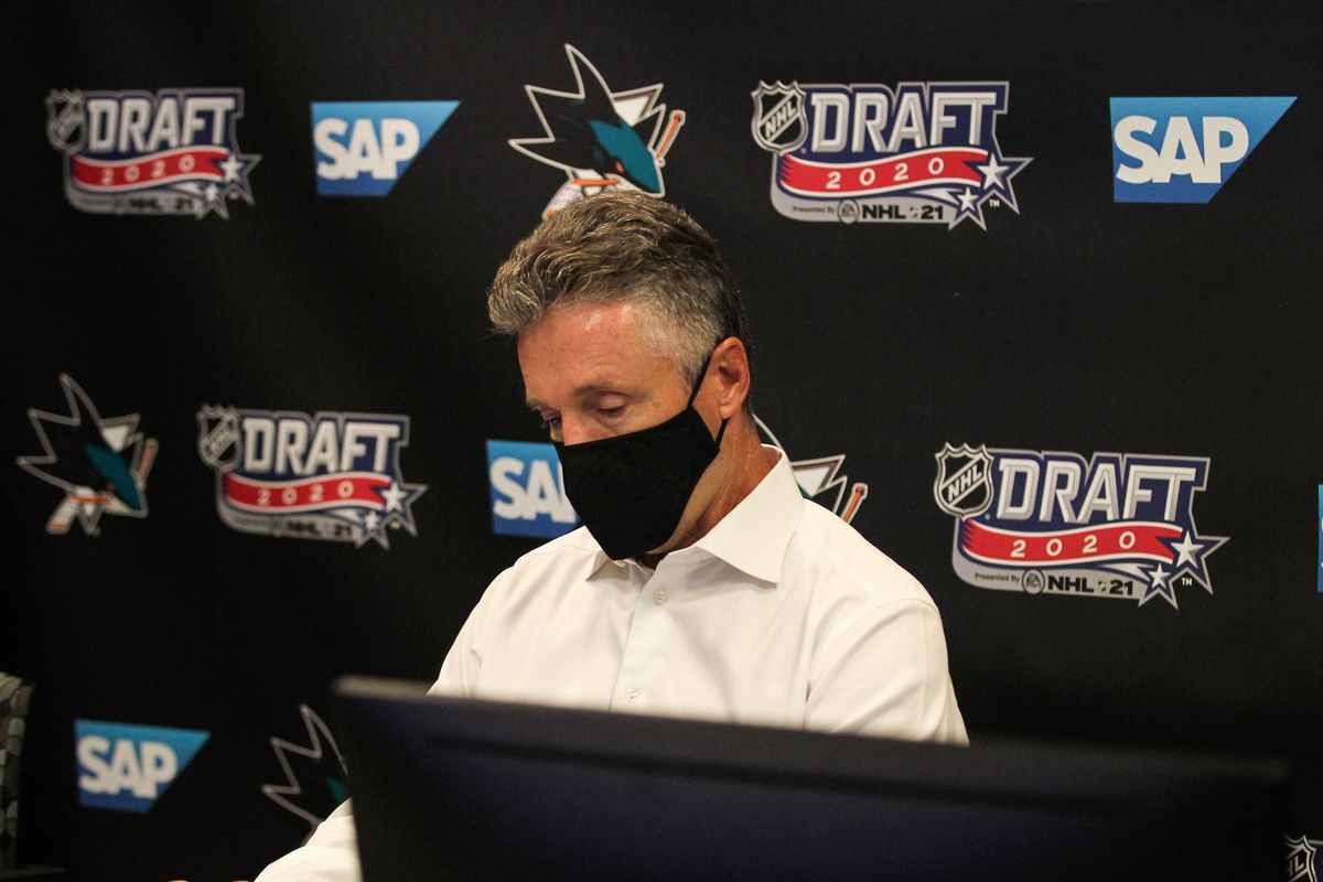 SAN JOSE, CA - OCTOBER 06: San Jose Sharks General Manager Doug Wilson prepares before Round One of the 2020 NHL Draft on October 6, 2020 at SAP Center in San Jose, California. The 2020 NHL Draft was held virtually due to the ongoing Coronavirus pandemic.