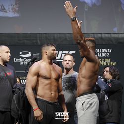 Alistair Overeem and Francis Ngannou square off at UFC 218 weigh-ins.