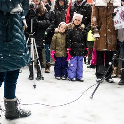 Girls listen to speakers at the Young Women’s March and Rally at Federal Plaza on January 19, 2019. | Max Herman/For the Sun-Times