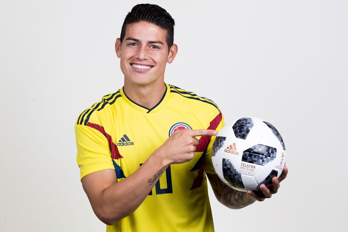 KAZAN, RUSSIA - JUNE 13: James Rodriguez of Colombia poses for a portrait during the official FIFA World Cup 2018 portrait session at Kazan Ski Resort on June 13, 2018 in Kazan, Russia.