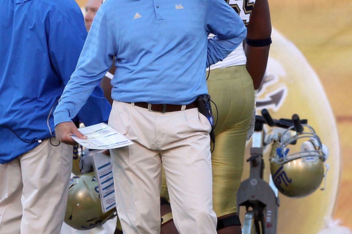 Public report surfaces of Rick Neuheisel being forced to retain coaches from previous regime when he took the job at UCLA. (Photo by Christian Petersen/Getty Images)