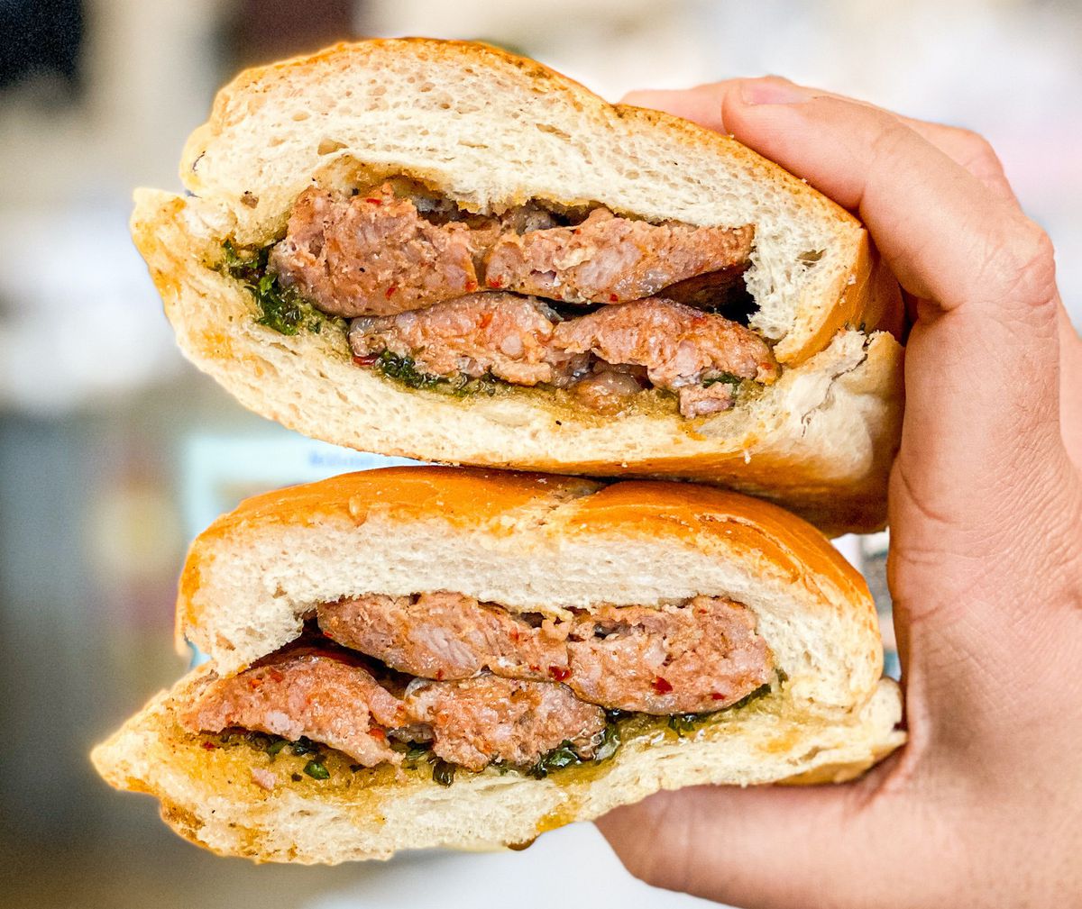 Choripan sandwich at New Buenos Aires in Burbank. 