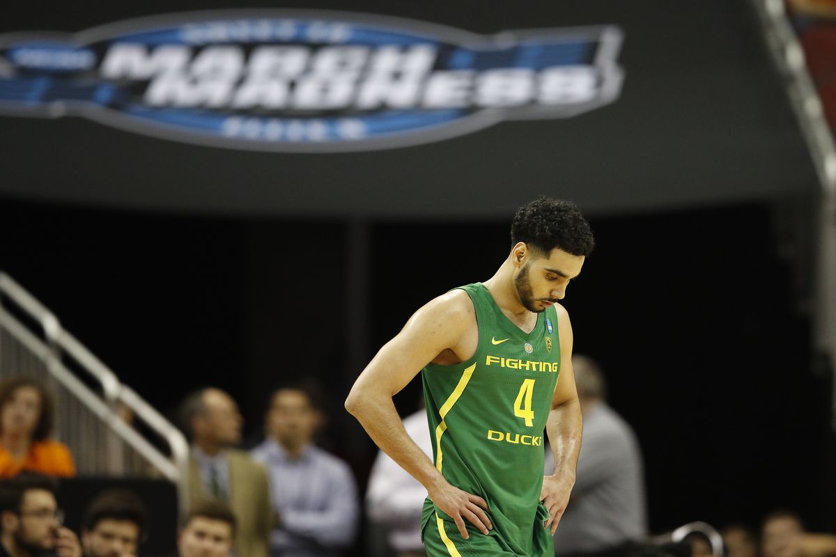 Ehab Amin of the Oregon Ducks reacts as the Ducks lose to the Virginia Cavaliers in the third round of the 2019 NCAA
