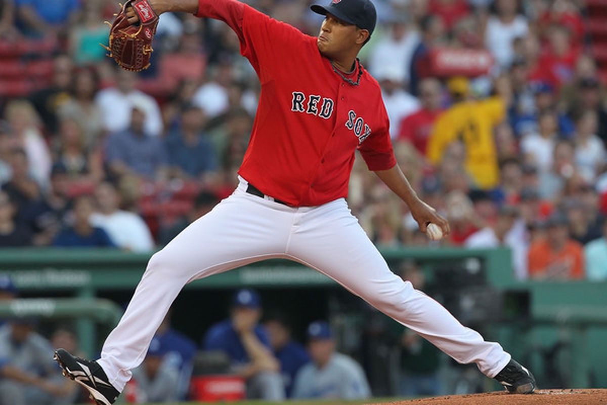 BOSTON - JUNE 18:  Felix Doubront #61 of the Boston Red Sox throws against the Los Angeles Dodgers at Fenway Park. (Photo by Jim Rogash/Getty Images)