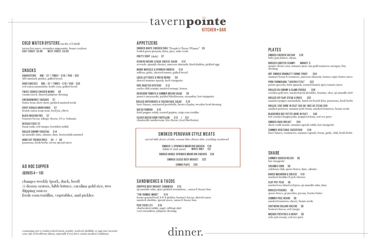 Tavernpointe menu