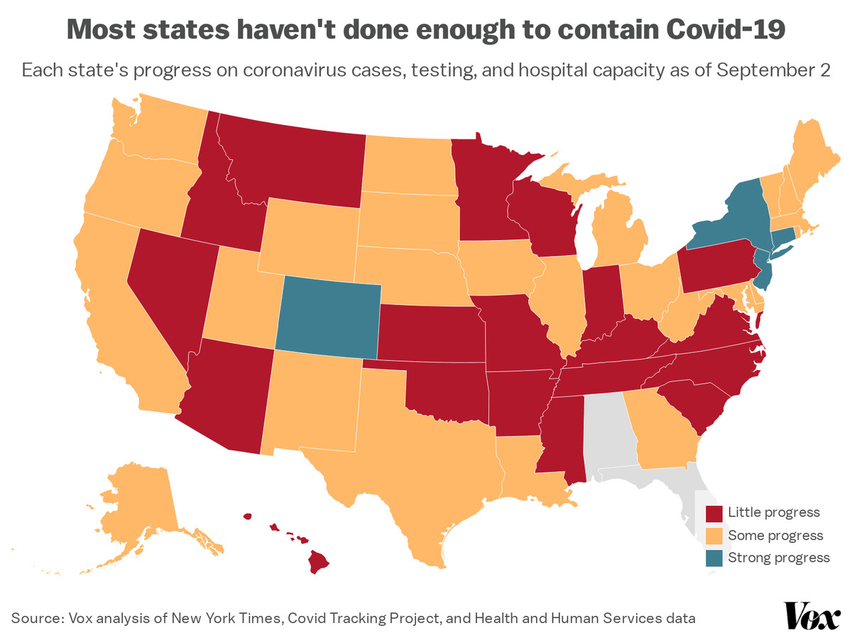 A map of each state’s standing on a range of coronavirus metrics.