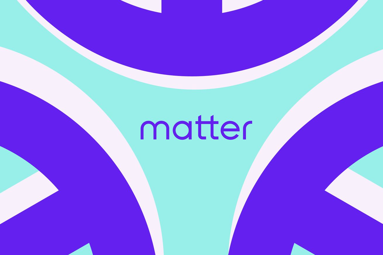 A purple, blue, and white illustration of the Matter logo