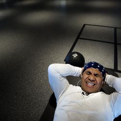 Vai Sikahema works out in his company's gym on the 44th floor where he has a view of the entire city of Philadelphia, including a newly opened temple of The Church of Jesus Christ of Latter-day Saints, on Wednesday, May 22, 2019. Sikahema, who was born in Tonga, works as a midday anchor for NBC's channel 10 news in Philadelphia. He played on Brigham Young University's national champion winning football team in 1984 and went on to spend a decade in the NFL. Shortly after his NFL career ended, he was picked up to cover sports and has now been with the station for 25 years. Sikahema was recently named one of the new Area Seventies during 189th Annual General Conference of The Church of Jesus Christ of Latter-day Saints.