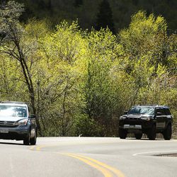 Vehicles head up Big Cottonwood Canyon on Friday, April 21, 2017.