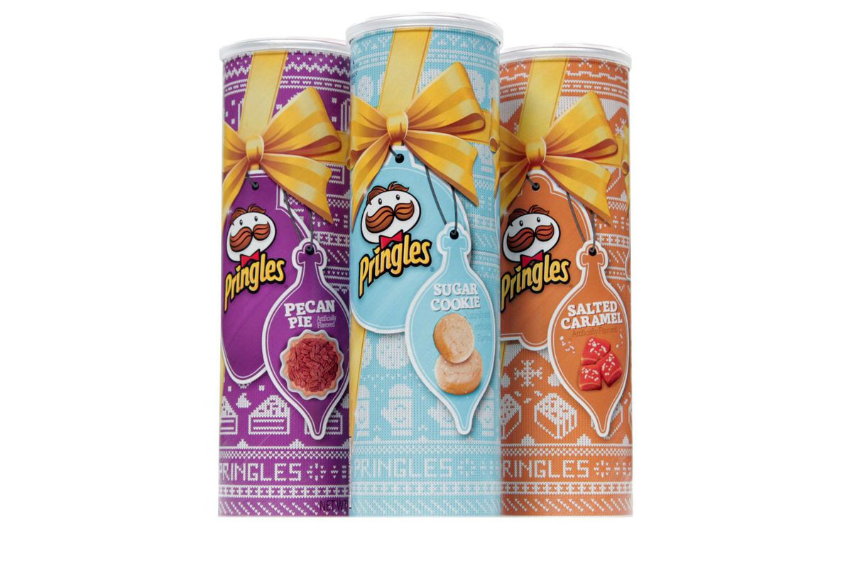 Three cans of dessert-flavored Pringles.