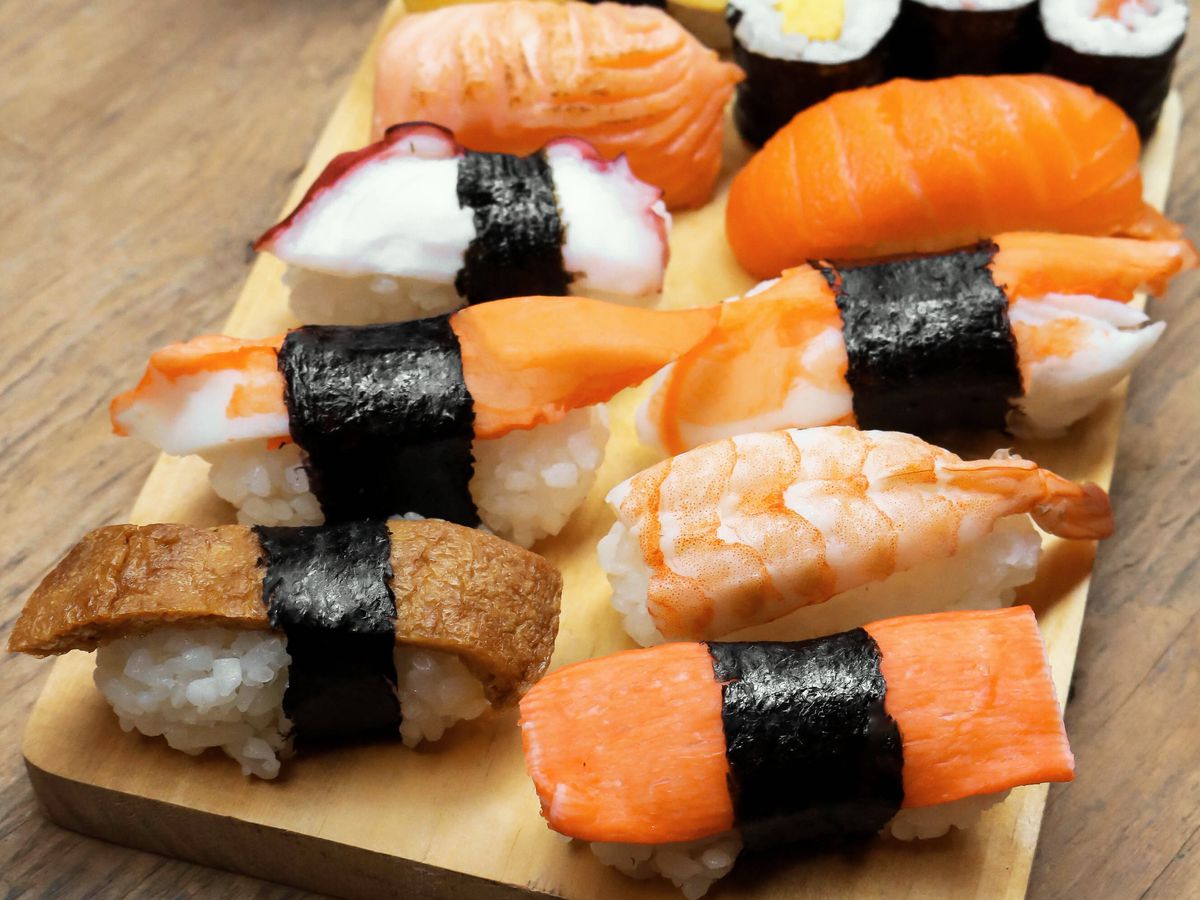 sushi platter up close.