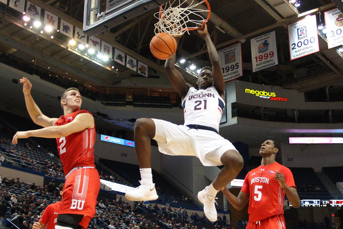 UConn's Mamadou Diarra (21) with the slam dunk.