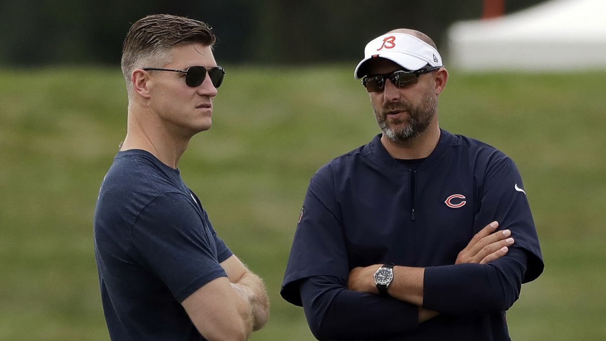 Ryan Pace (left) has been the Bears’ GM since 2015 and hired Matt Nagy (right) in 2018.