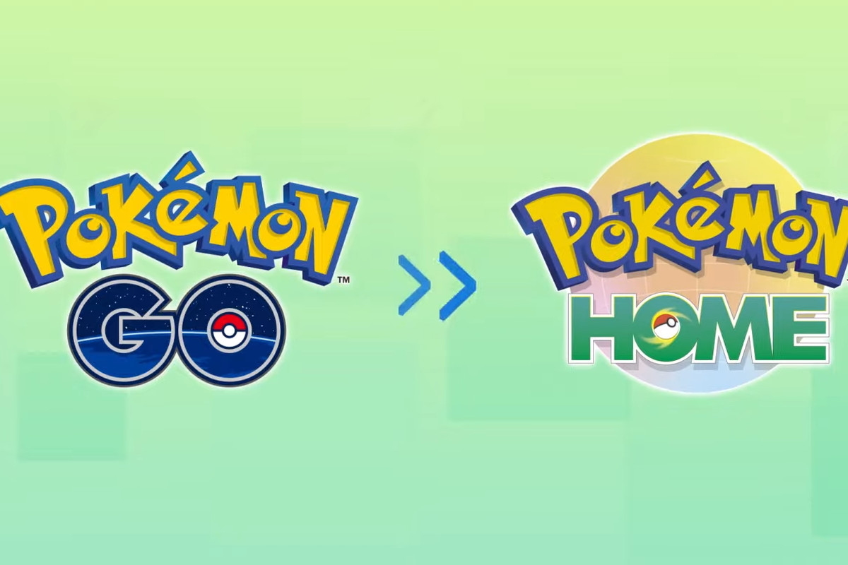 The Pokémon Go and Pokémon Home logos, with greater than symbols between them