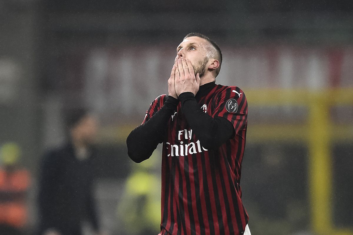Ante Rebic of AC Milan looks dejected during the Serie A...