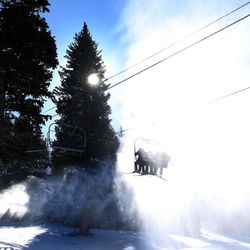Skiers and snowboarders ride the lift during opening day at Brighton Resort on Friday, Nov. 25, 2016. With recent snowfall combined with extensive snowmaking, Brighton has a base averaging between 10-20 inches on 3 runs serviced by 2 lifts.
