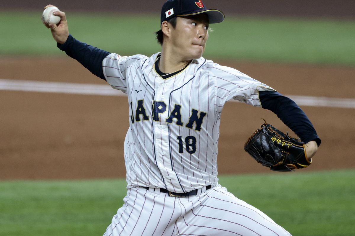 Yoshinobu Yamamoto of Team Japan pitches during the 2023 World Baseball Classic Semifinal game against Team Mexico at loanDepot Park on Monday, March 20, 2023 in Miami, Florida.