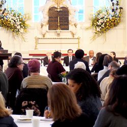 The Rev. Winnie Varghese speaks at a clergy breakfast on bail reform hosted by Trinity Church Wall Street in New York City on Jan. 31, 2019.