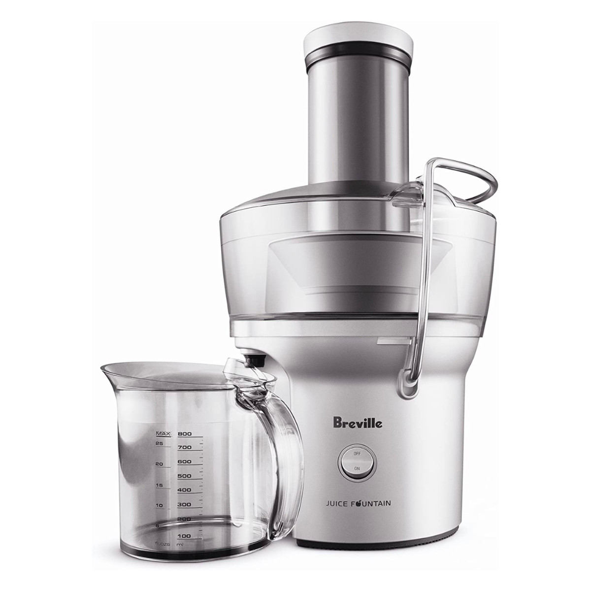Silver Breville juicer with acessories