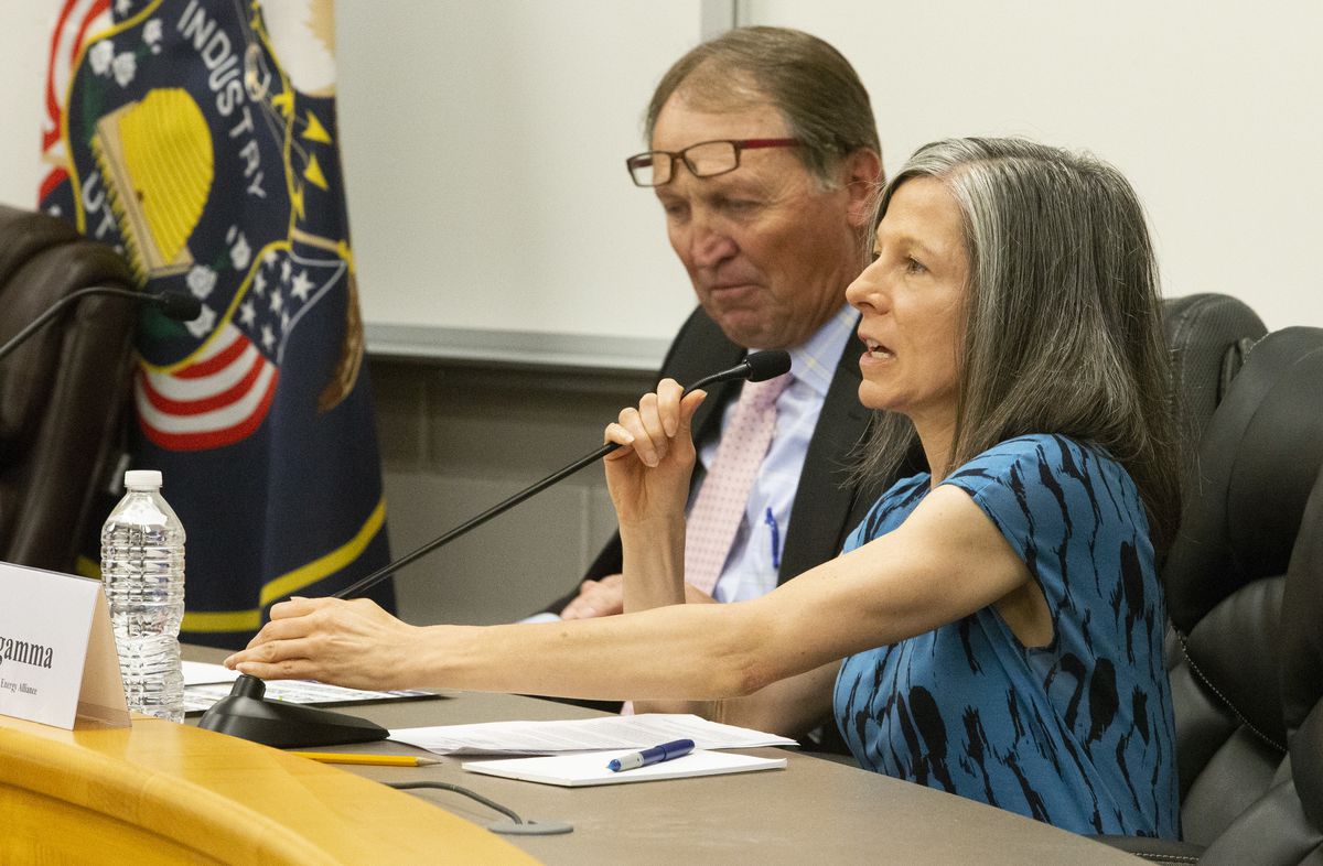 Kathleen Sgamma, president of Western Energy Alliance, gives a statement during a field hearing on energy and education hosted by Rep. Rob Bishop, R-Utah, at Union High School in Roosevelt on Wednesday, Aug. 29, 2018.