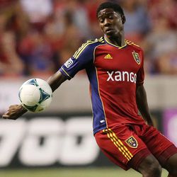 RSL's Olmes Garcia is whistled for a handball as Real Salt Lake and the Carolina RailHawks play in the U.S. Open Cup on Wednesday, June 26, 2013 at Rio Tinto Stadium in Sandy. RSL beat Carolina 3-0.