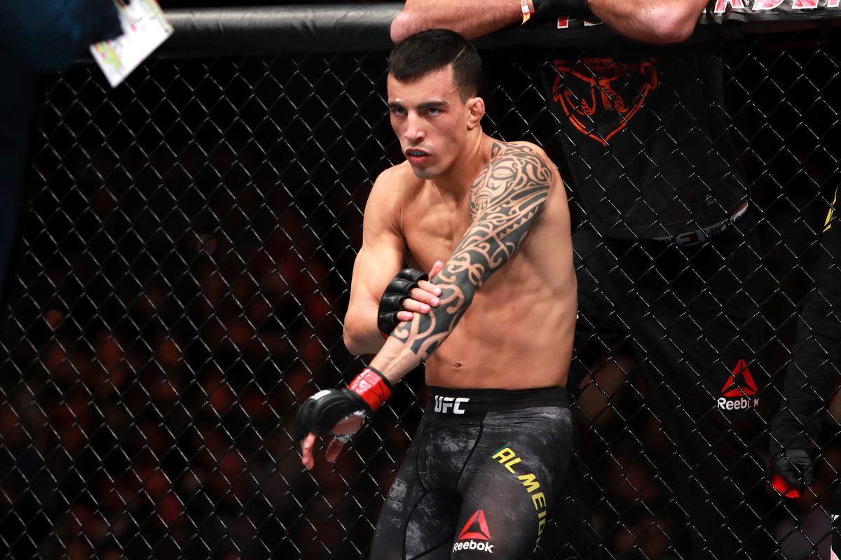 Thomas Almeida prepares for his Bantamweight fight against Rob Font during UFC 220 at TD Garden on January 20, 2018 in Boston, Massachusetts.