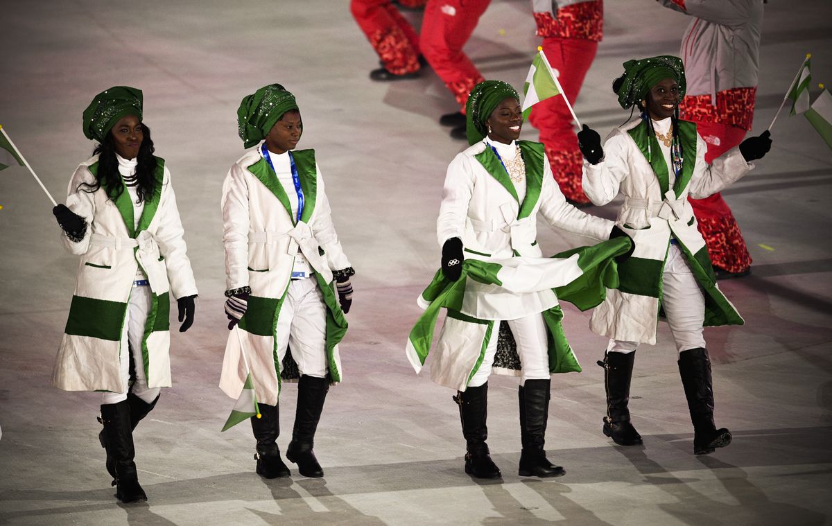 Nigeria's athletes parades during the opening ceremony of the Pyeongchang 2018 Winter Olympic Games at the Pyeongchang Stadium on February 9, 2018. 