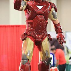 Iron Man gives safety advice to kids and their parents as thousands attend the Safe Kid Fair Friday, Feb. 20, 2015, at the South Towne Expo in Sandy.
