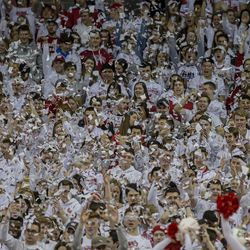 The Kohl Center crowd was rocking on Saturday, with a “stripe out” in effect. 