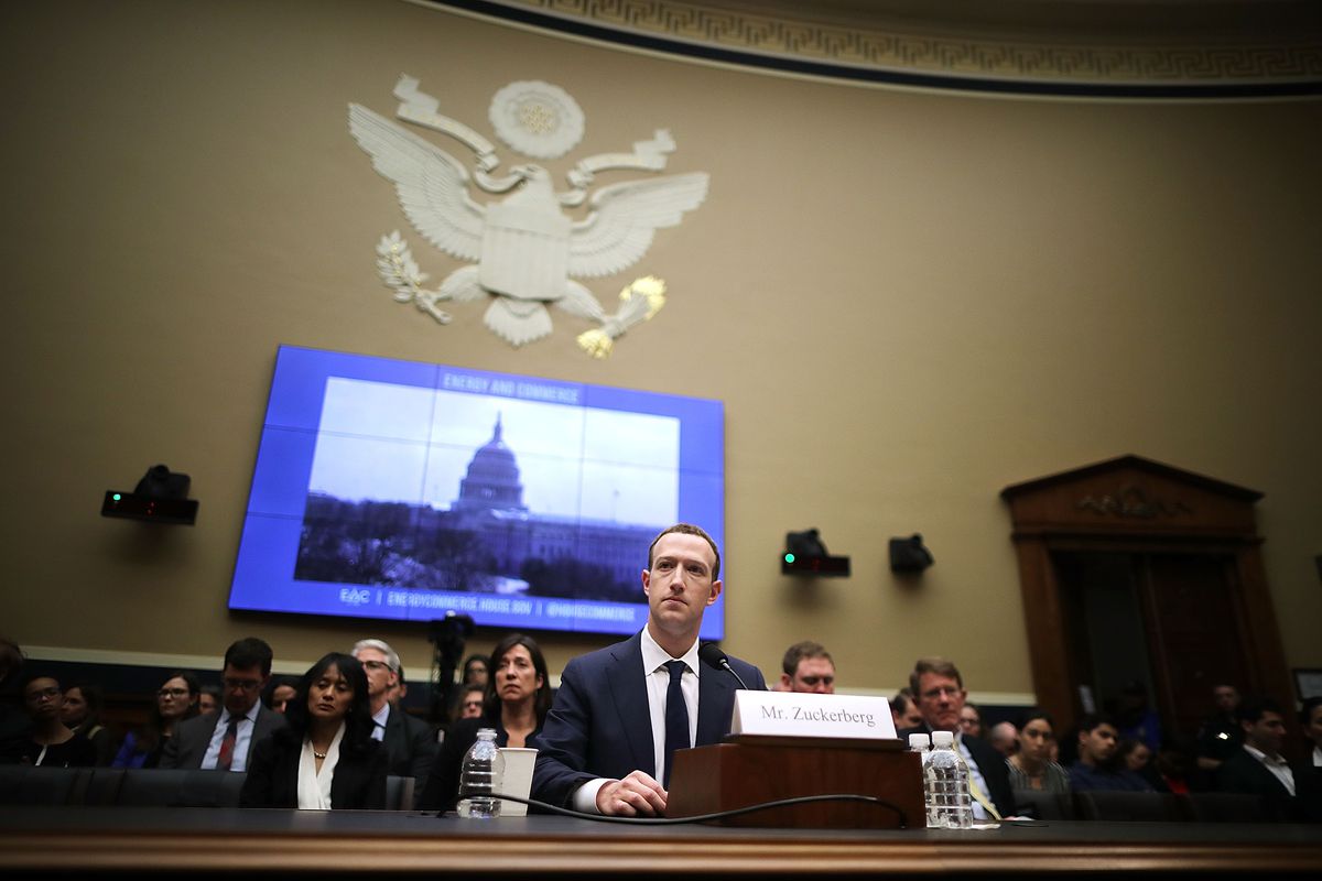 Facebook CEO Mark Zuckerberg testifying at a House hearing.