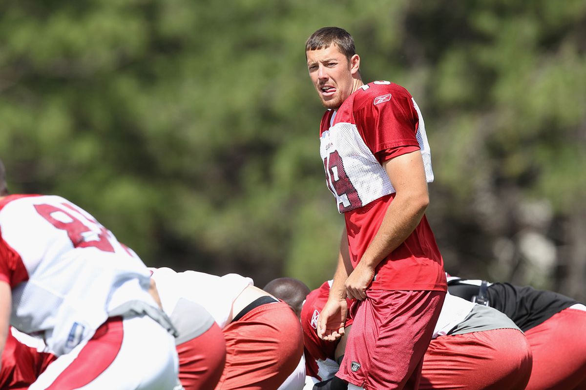 FLAGSTAFF, AZ - JULY 31:  Quarterback John Skelton #19 of the Arizona Cardinals prepares to snap the ball in the team training camp at Northern Arizona University on July 31, 2011 in Flagstaff, Arizona.  (Photo by Christian Petersen/Getty Images)