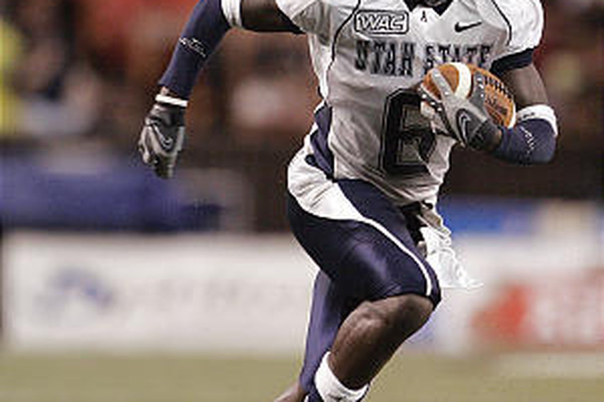Utah State wide receiver Kevin Robinson had 196 all-purpose yards at Hawaii.