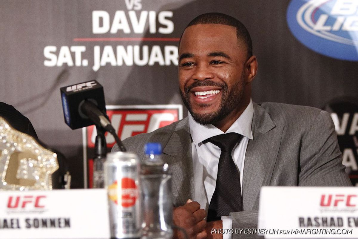 Rashad Evans laughs during Thursday's UFC On Fox pre-event press conference. (Photo Credit: Esther Lin/MMAFighting.com)