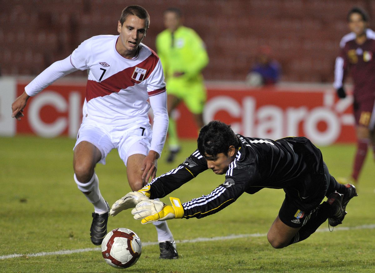 Venezuela's goalkeeper Eduardo Lima stop