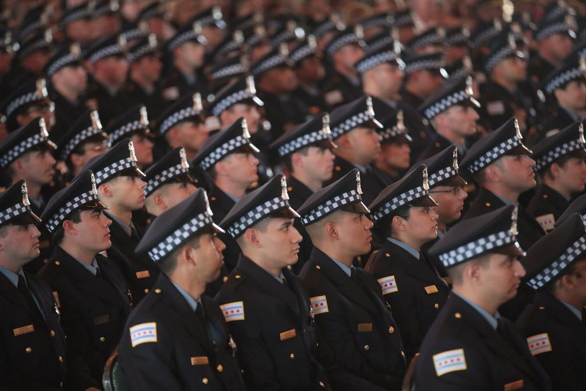 New officers at a graduation ceremony at Navy Pier in 2017.