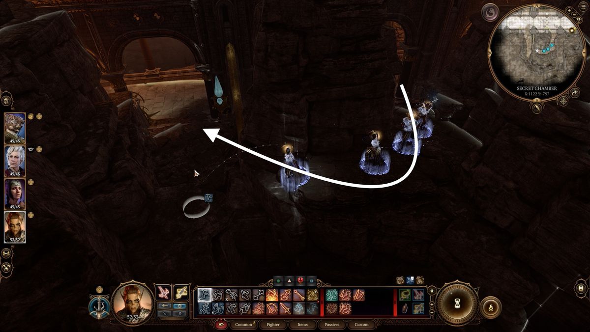 Baldur’s Gate 3 player using a hidden path to navigate around a barrier in the Secret Chamber