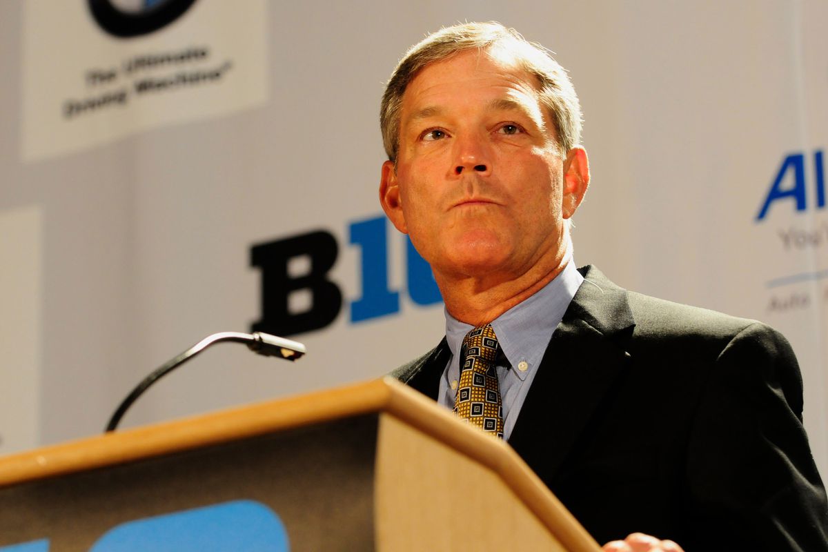 July 26, 2012; Chicago, IL, USA; Iowa Hawkeyes head coach Kirk Ferentz speaks during the Big Ten media day at the McCormick Place Convention Center. Mandatory Credit: Reid Compton-US PRESSWIRE