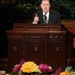 Elder Jeffrey R. Holland, of the Quorum of the Twelve Apostles, speaks at the afternoon session of the 183rd Annual General Conference of The Church of Jesus Christ of Latter-day Saints in the Conference Center in Salt Lake City on Sunday, April 7, 2013. 