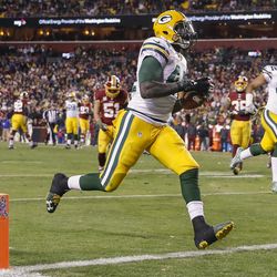 Green Bay Packers running back James Starks (44) crosses the goal line for a touchdown during the second half of an NFL football game against the Washington Redskins in Landover, Md., Sunday, Nov. 20, 2016. 