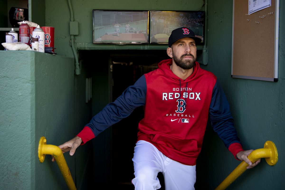 Matt Barnes #32 of the Boston Red Sox walks into the dugout before a game against the Minnesota Twins on April 18, 2022 at Fenway Park in Boston, Massachusetts.