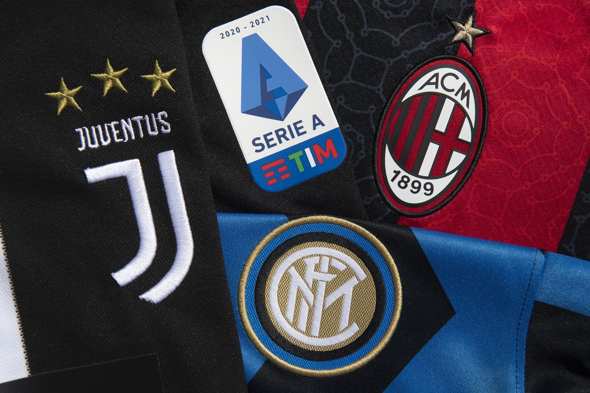 The Serie A Logo with the Badges of Juventus, Inter Milan and AC Milan