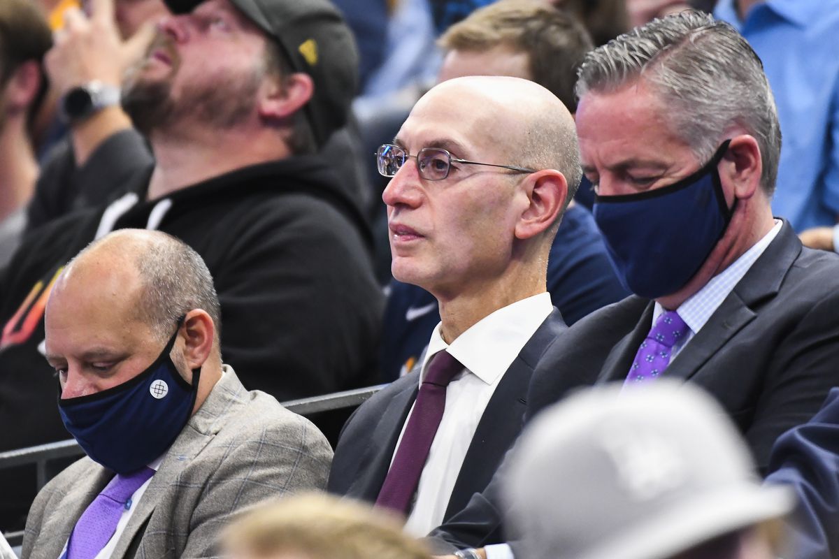 NBA commissioner Adam Silver looks on during a game between the Utah Jazz and Oklahoma City Thunder at Vivint Smart Home Arena on October 20, 2021 in Salt Lake City, Utah.&nbsp;