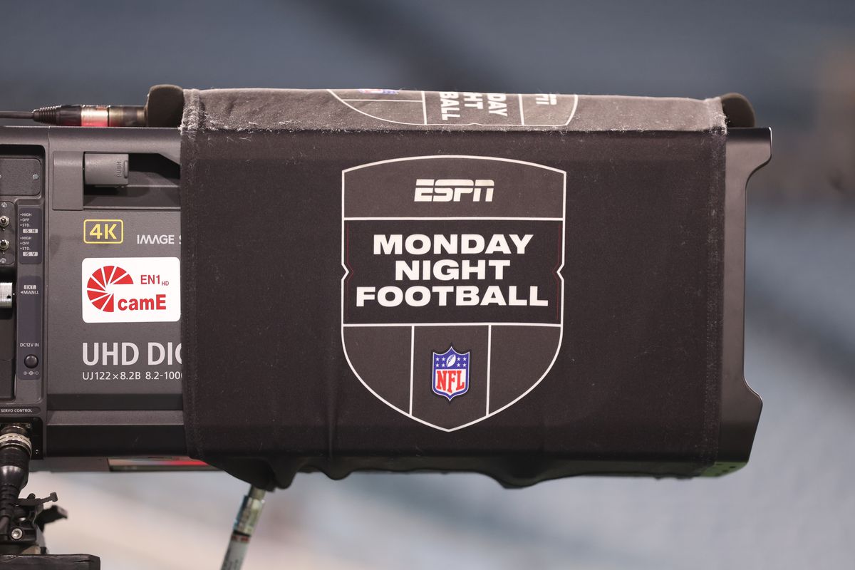 A Monday Night Football logo on a television camera prior to NFL football game between the Jacksonville Jaguars and the Tennessee Titans at TIAA Bank Field on Saturday, January 7, 2023 in Jacksonville, Florida.