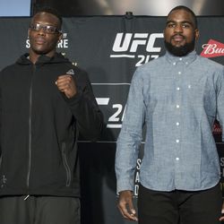 Ovince Saint Preux and Corey Anderson pose at UFC 217 media day.