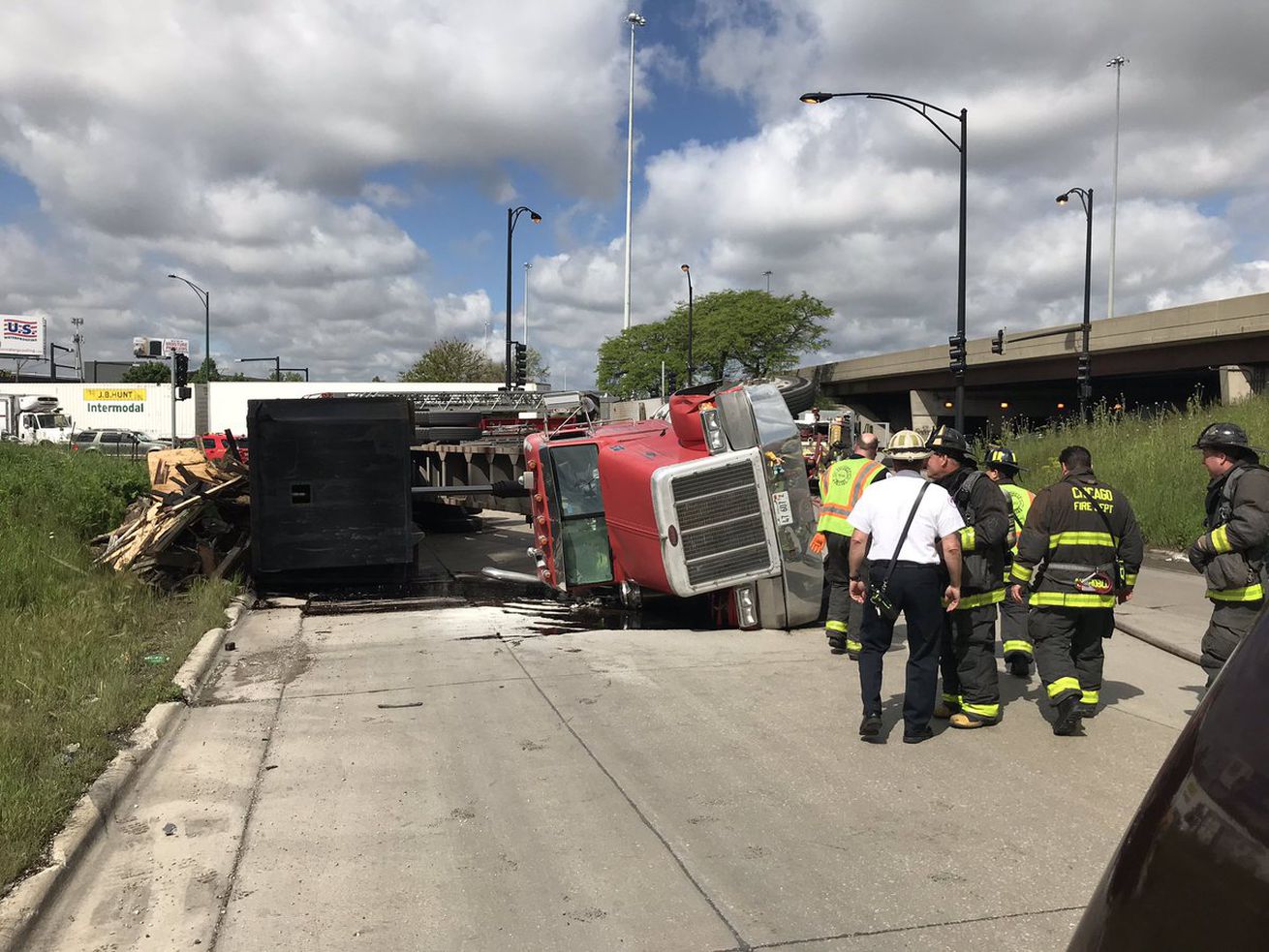 A truck rolled over and blocked the ramp from Kedzie Avenue to the inbound Stevenson Expressway May 30.