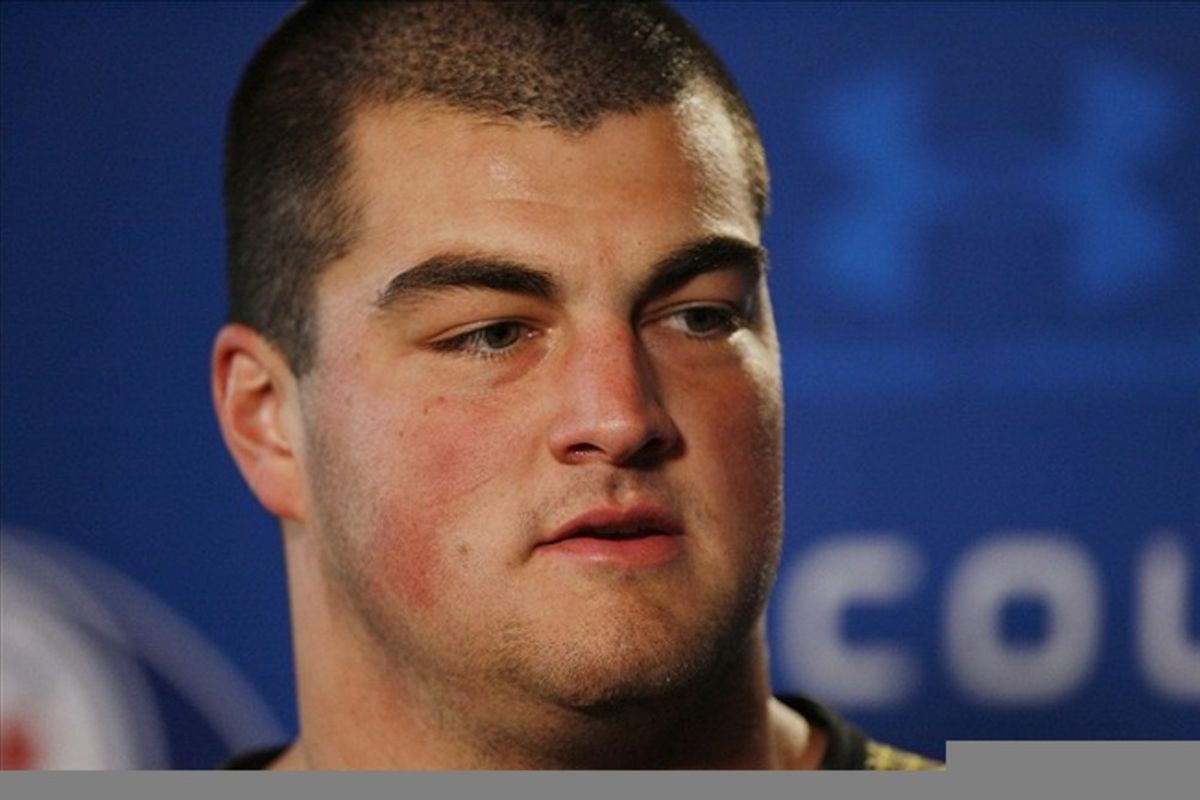 Feb 24, 2012; Indianapolis, IN, USA; Stanford Cardinal offensive lineman David DeCastro speaks at a press conference during the NFL Combine at Lucas Oil Stadium. Mandatory Credit: Brian Spurlock-US PRESSWIRE