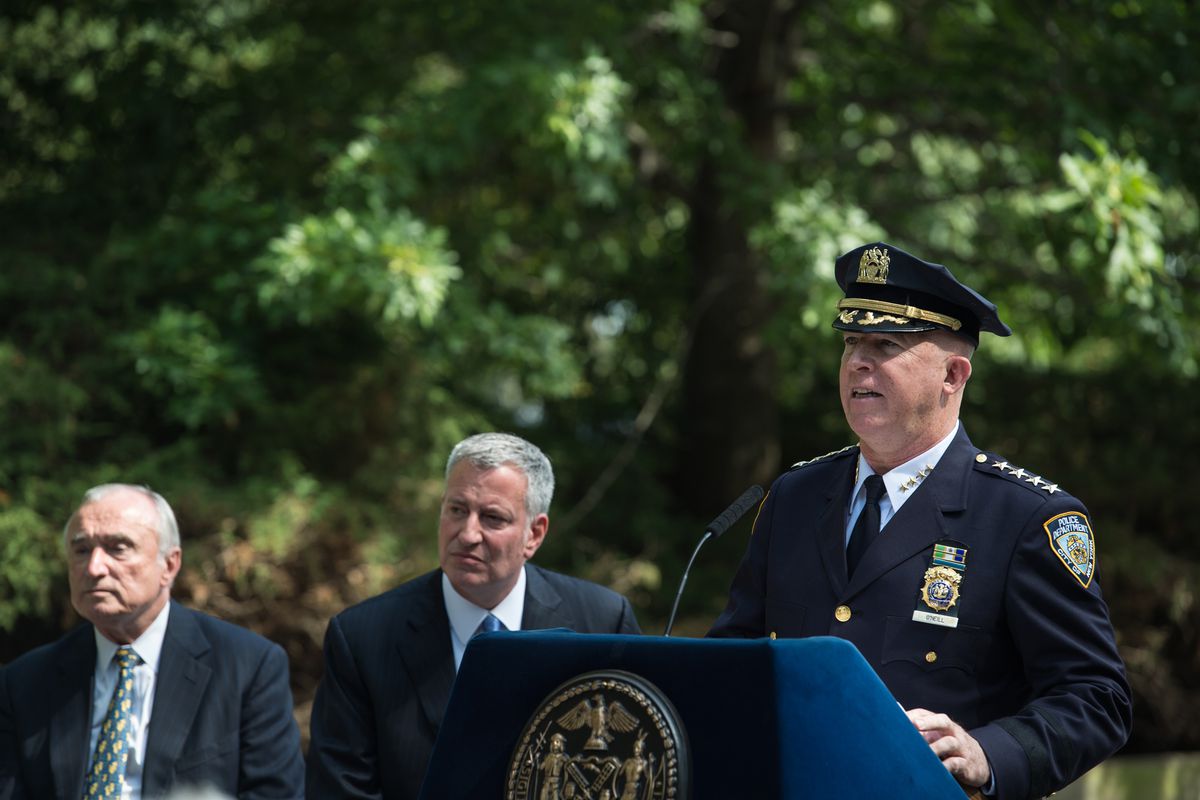 Then-NYPD Chief of Department James O’Neill speaks at a news conference in Brooklyn in 2016.